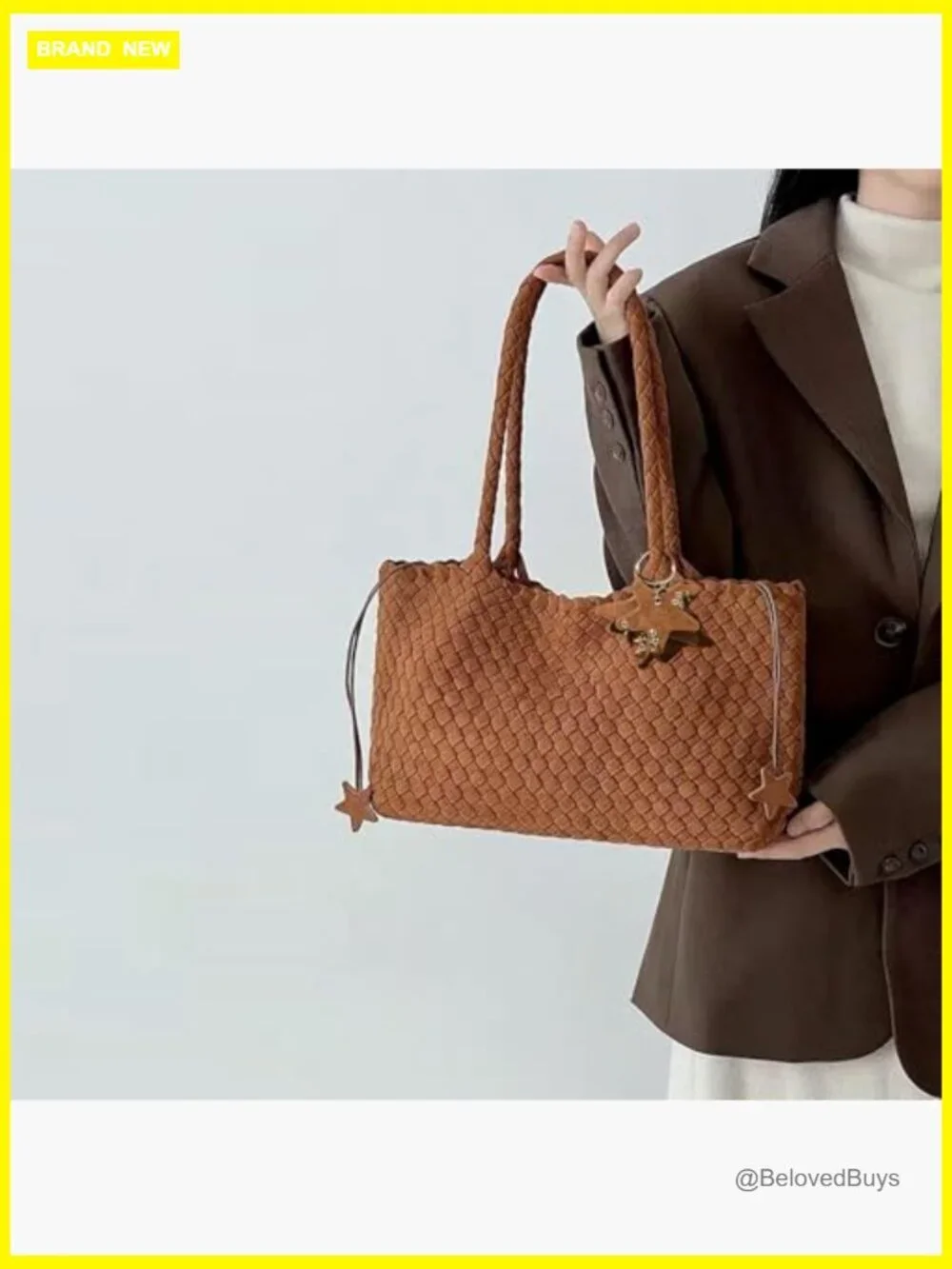 Woven Tote Bag with Removable Wallet, Faux Leather Hobo